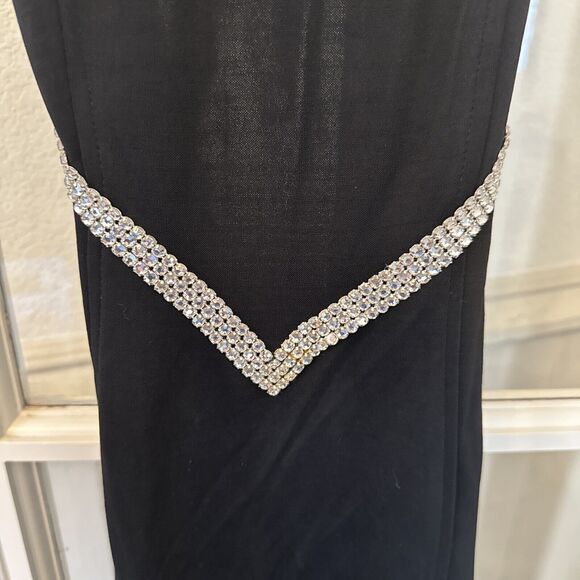 Vintage 90s Cache Evening Gown Women's M Black Dress Crystal Embellished Straps - Picture 3 of 13